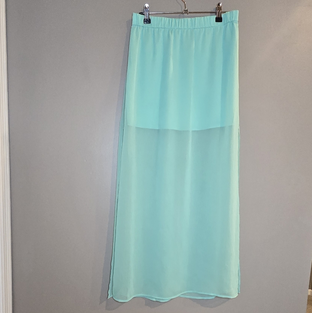 Express Teal Sheer Mesh Maxi Skirt Size Xs